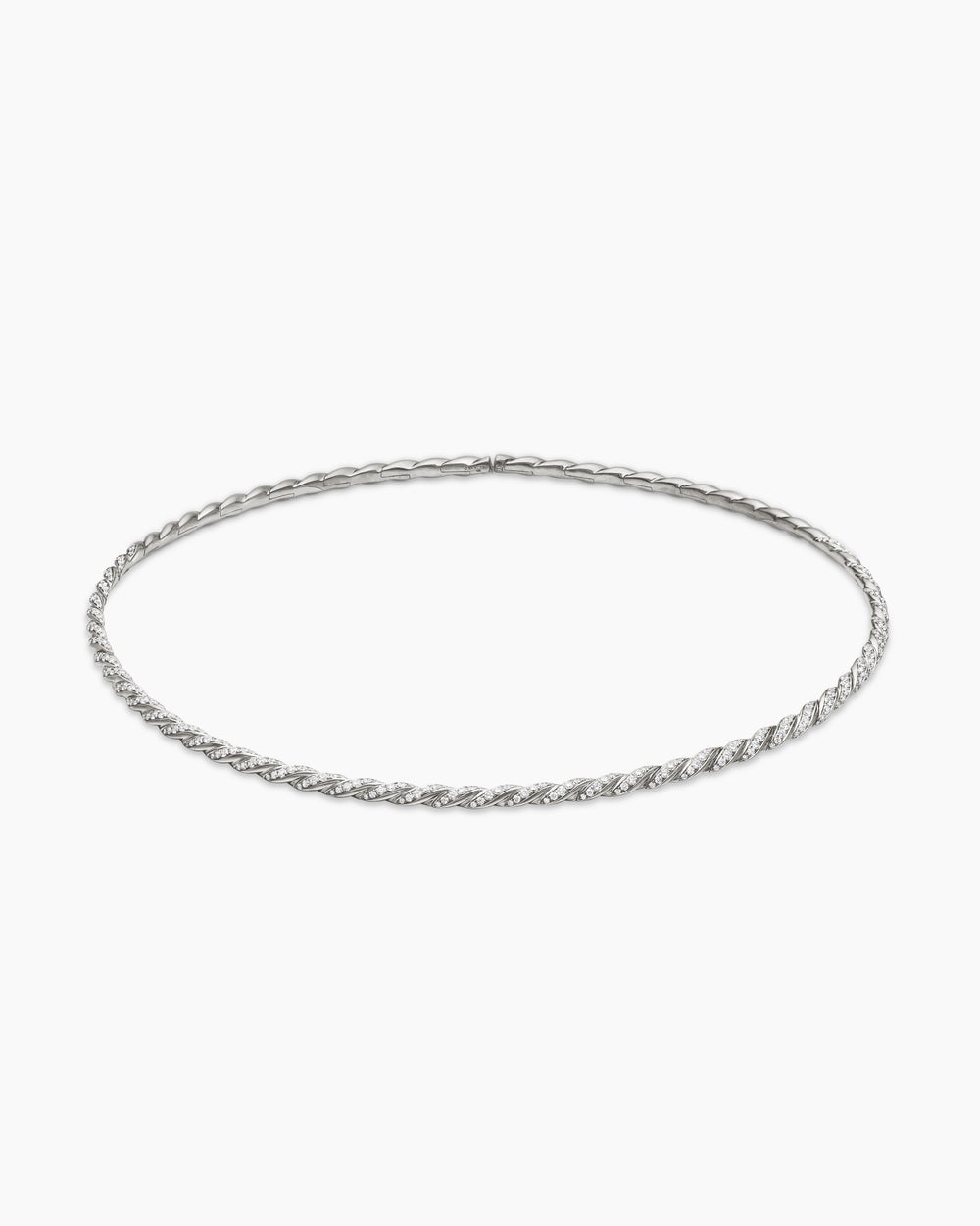 Womens Sculpted Cable Flex Necklace in 18ct White Gold with Diamonds, 3.7mm