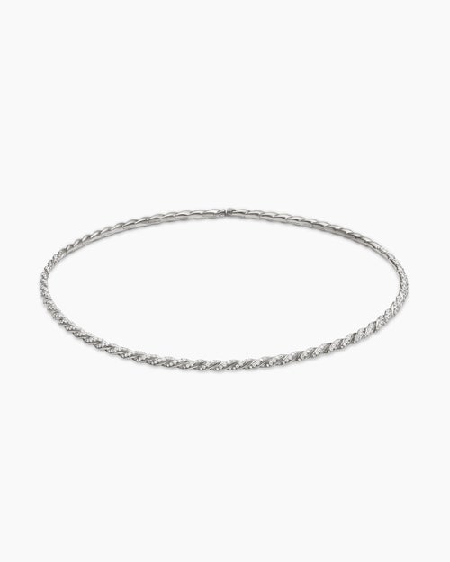 Womens Sculpted Cable Flex Necklace in 18K White Gold with Diamonds, 3.7mm