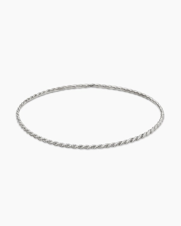 Sculpted Cable Flex Necklace in 18K White Gold with Diamonds, 3.7mm