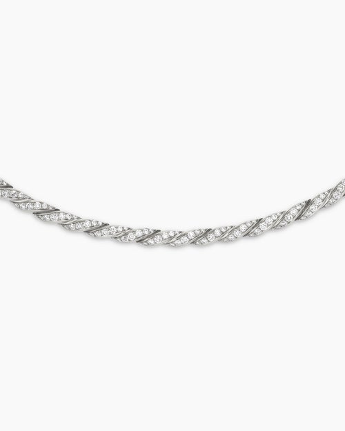 Womens Sculpted Cable Flex Necklace in 18K White Gold with Diamonds, 3.7mm