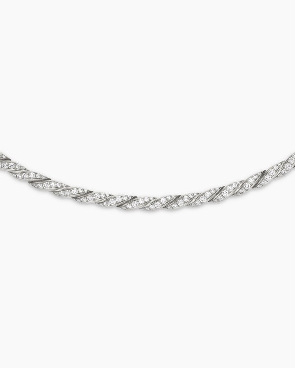 Sculpted Cable Flex Necklace in 18K White Gold with Diamonds, 3.7mm