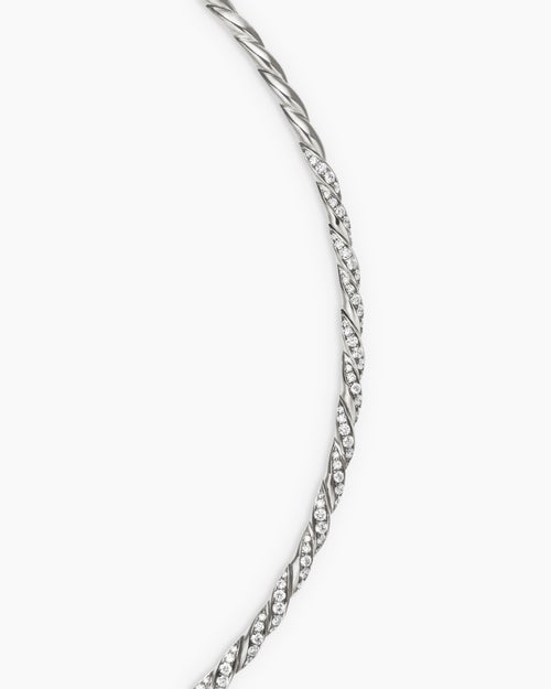 Womens Sculpted Cable Flex Necklace in 18K White Gold with Diamonds, 3.7mm