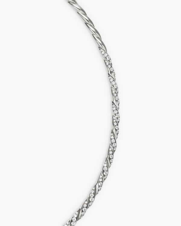 Sculpted Cable Flex Necklace in 18K White Gold with Diamonds, 3.7mm