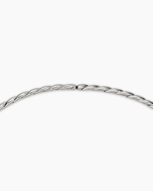 Womens Sculpted Cable Flex Necklace in 18K White Gold with Diamonds, 3.7mm