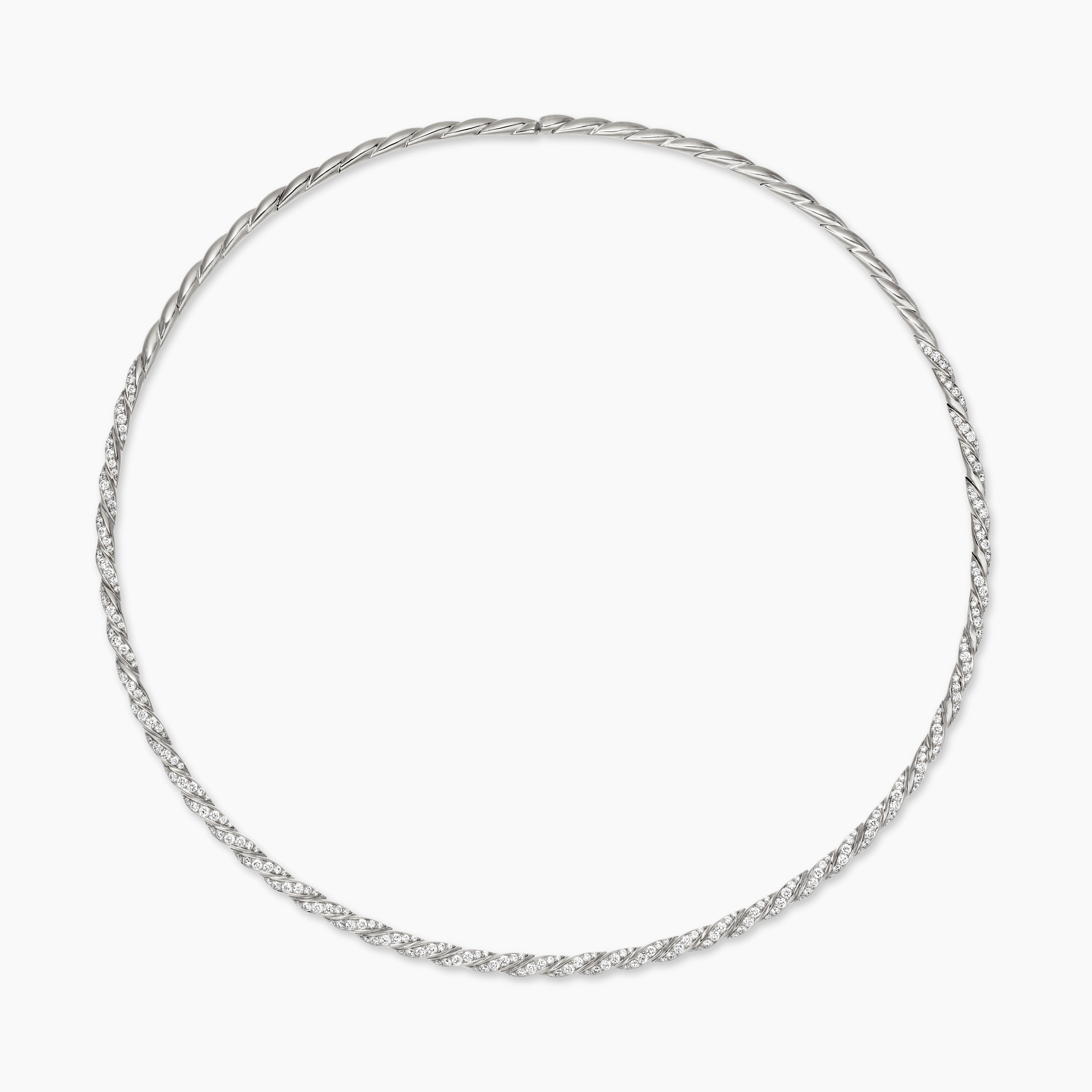 Collier Sculpted Cable Flex en or blanc 18 carats avec diamants, 3,7 mm femme 