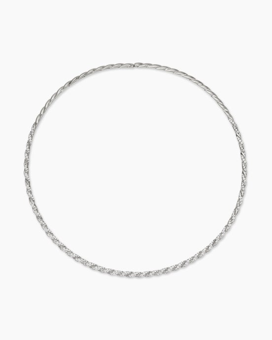 Sculpted Cable Flex Necklace in 18K White Gold with Diamonds, 3.7mm