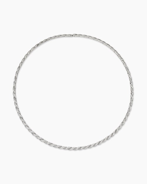 Womens Sculpted Cable Flex Necklace in 18ct White Gold with Diamonds, 3.7mm