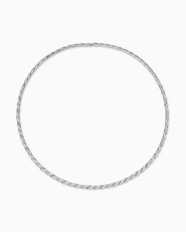 Sculpted Cable Flex Necklace in 18K White Gold with Diamonds, 3.7mm
