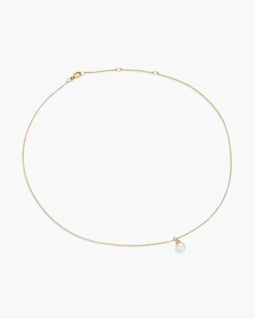 Womens Petite Solari Pendant Necklace in 18ct Yellow Gold with Pearl and Diamonds, 6mm
