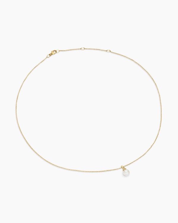 Petite Solari Pendant Necklace in 18K Yellow Gold with Pearl and Diamonds, 11.5mm