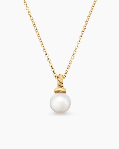 Womens Petite Solari Pendant Necklace in 18ct Yellow Gold with Pearl and Diamonds, 6mm