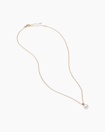 Petite Solari Pendant Necklace in 18K Yellow Gold with Pearl and Diamonds, 11.5mm
