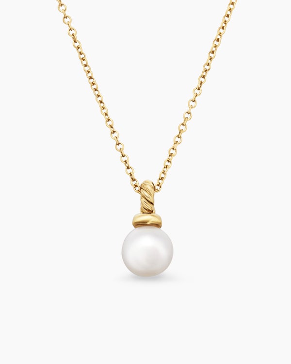 Petite Solari Pendant Necklace in 18K Yellow Gold with Pearl and Diamonds, 6mm