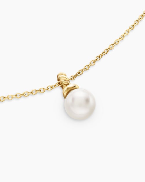 Womens Petite Solari Pendant Necklace in 18K Yellow Gold with Pearl and Diamonds, 6mm