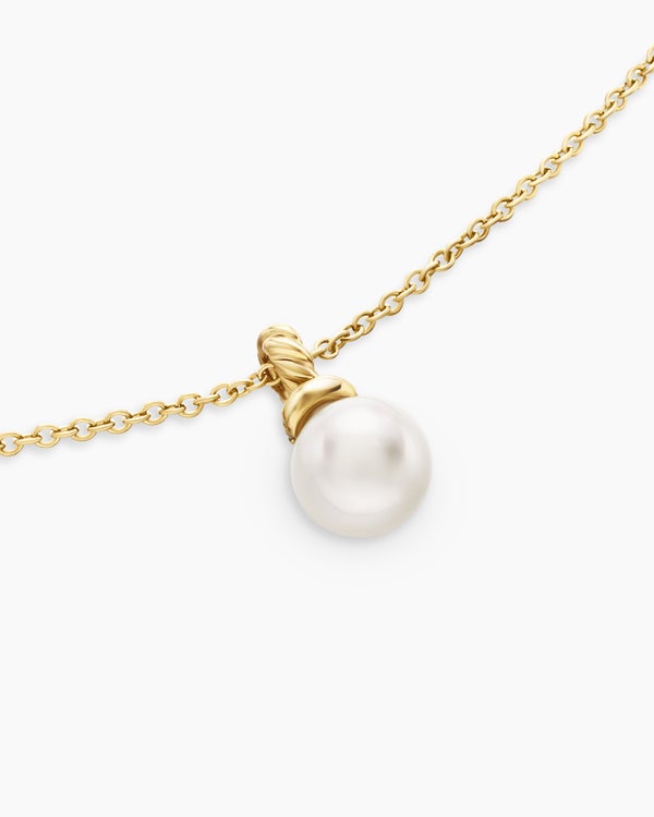 Petite Solari Pendant Necklace in 18K Yellow Gold with Pearl and Diamonds, 6mm