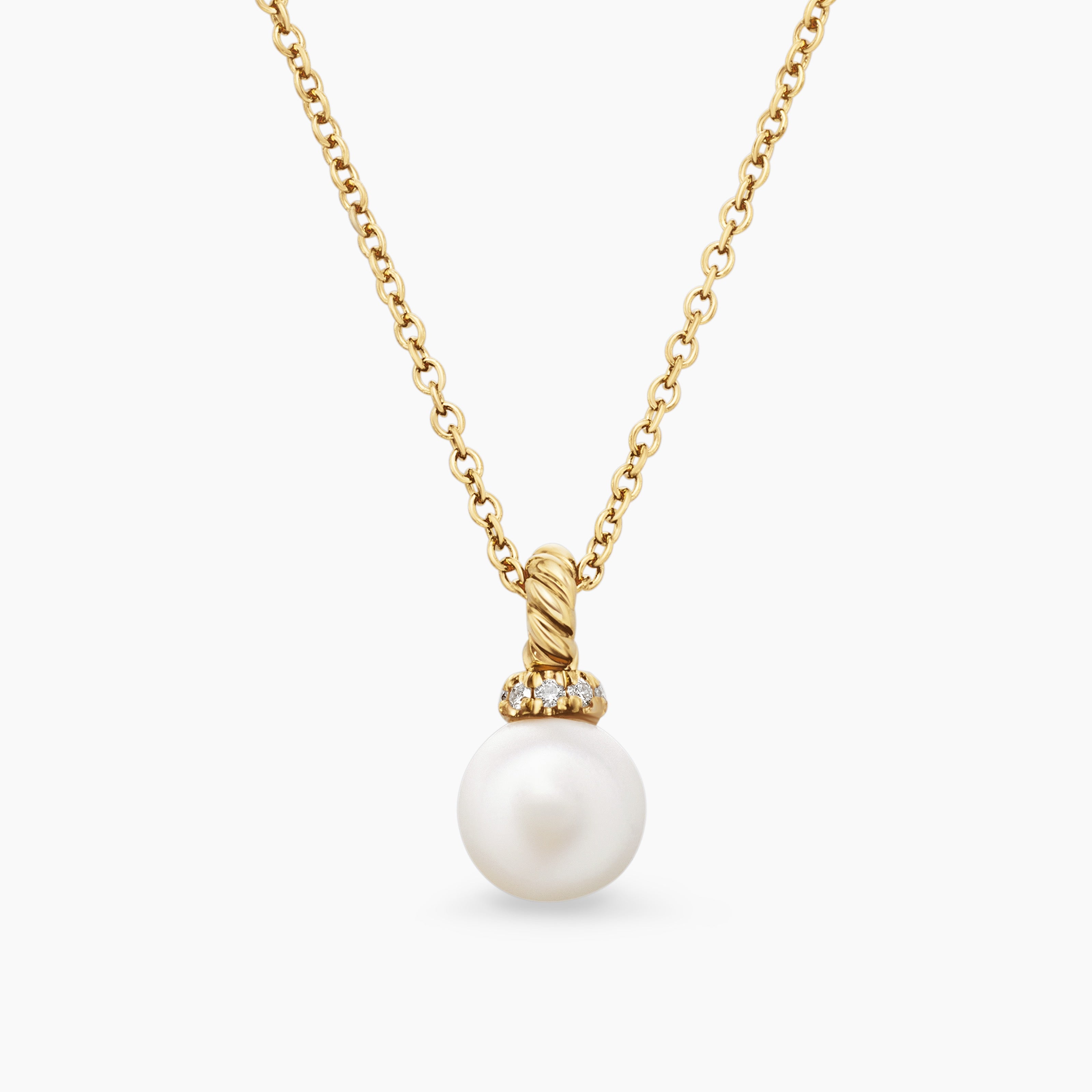 Womens Petite Solari Pendant Necklace in 18K Yellow Gold with Pearl and Diamonds, 6mm