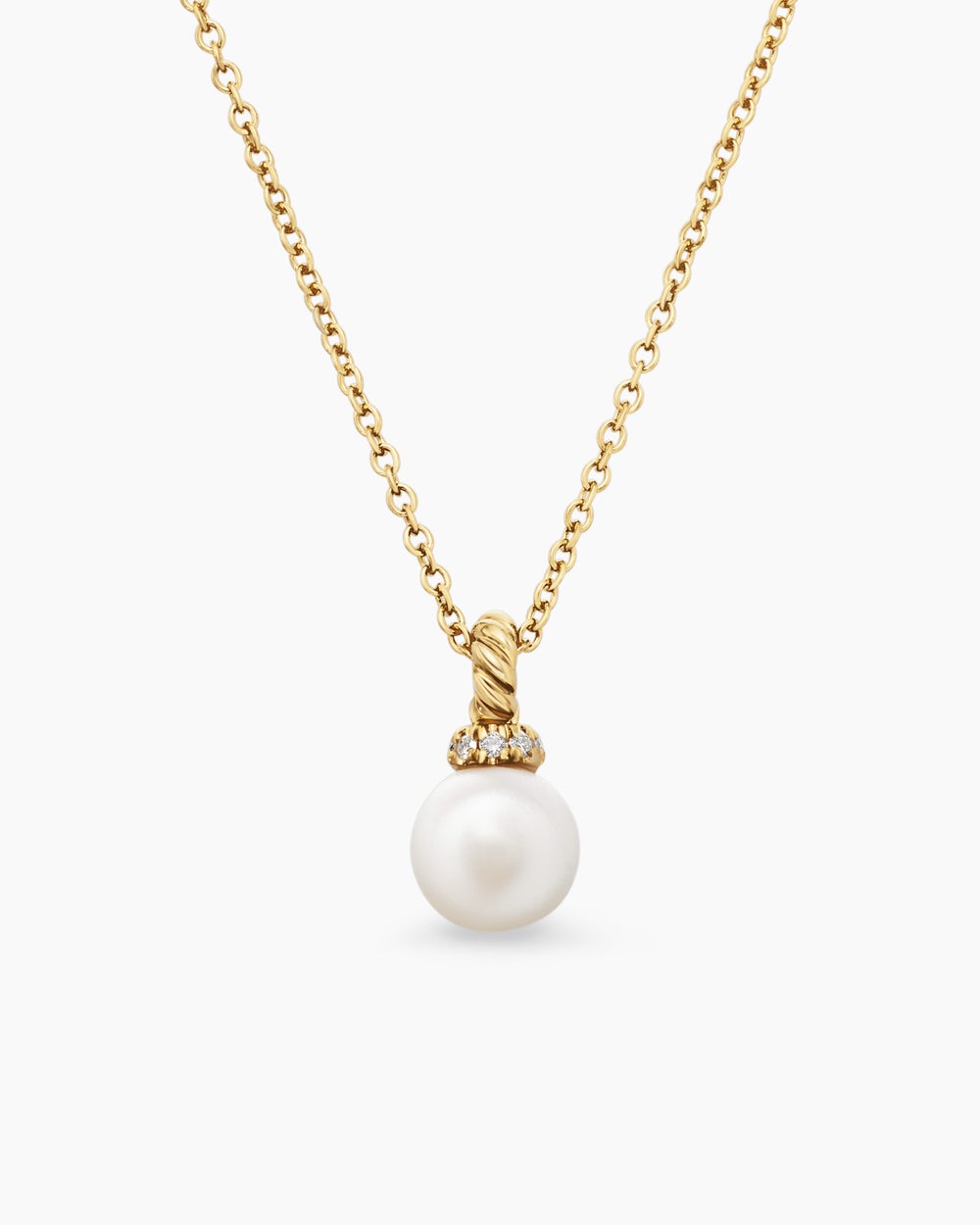 Womens Petite Solari Pendant Necklace in 18ct Yellow Gold with Pearl and Diamonds, 6mm