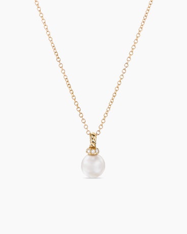 Petite Solari Pendant Necklace in 18K Yellow Gold with Pearl and Diamonds, 11.5mm