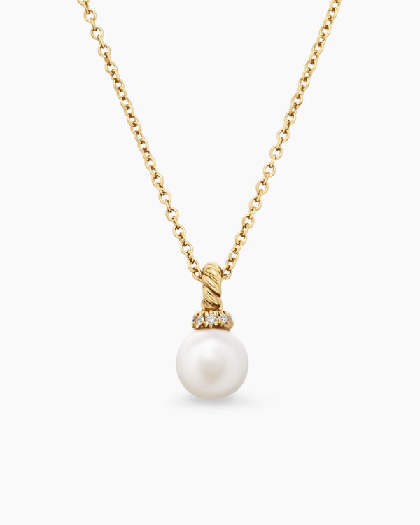 Petite Solari Pendant Necklace in 18K Yellow Gold with Pearl and Diamonds, 6mm