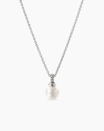 Petite Solari Pendant Necklace in 18K White Gold with Pearl and Diamonds, 11.5mm