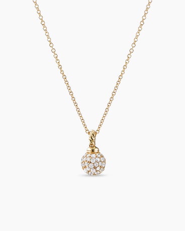 Petite Solari Pendant Necklace in 18K Yellow Gold with Pavé Diamonds, 11.5mm