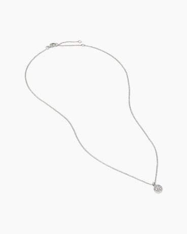 Petite Solari Pendant Necklace in 18K White Gold with Pavé Diamonds, 11.5mm