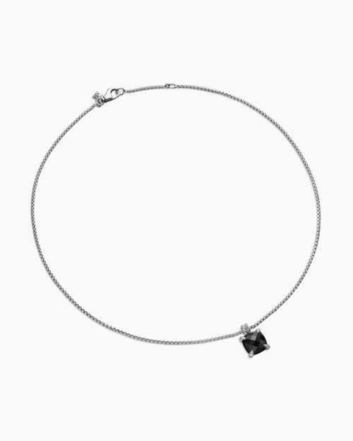Womens Chatelaine® Pendant Necklace in Sterling Silver with Black Onyx and Diamonds, 11mm