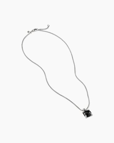 Chatelaine® Pendant Necklace in Sterling Silver with Black Onyx and Diamonds, 11mm