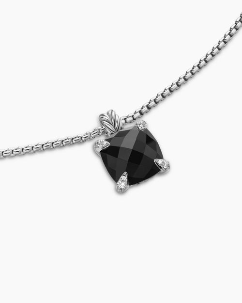 Womens Chatelaine® Pendant Necklace in Sterling Silver with Black Onyx and Diamonds, 11mm