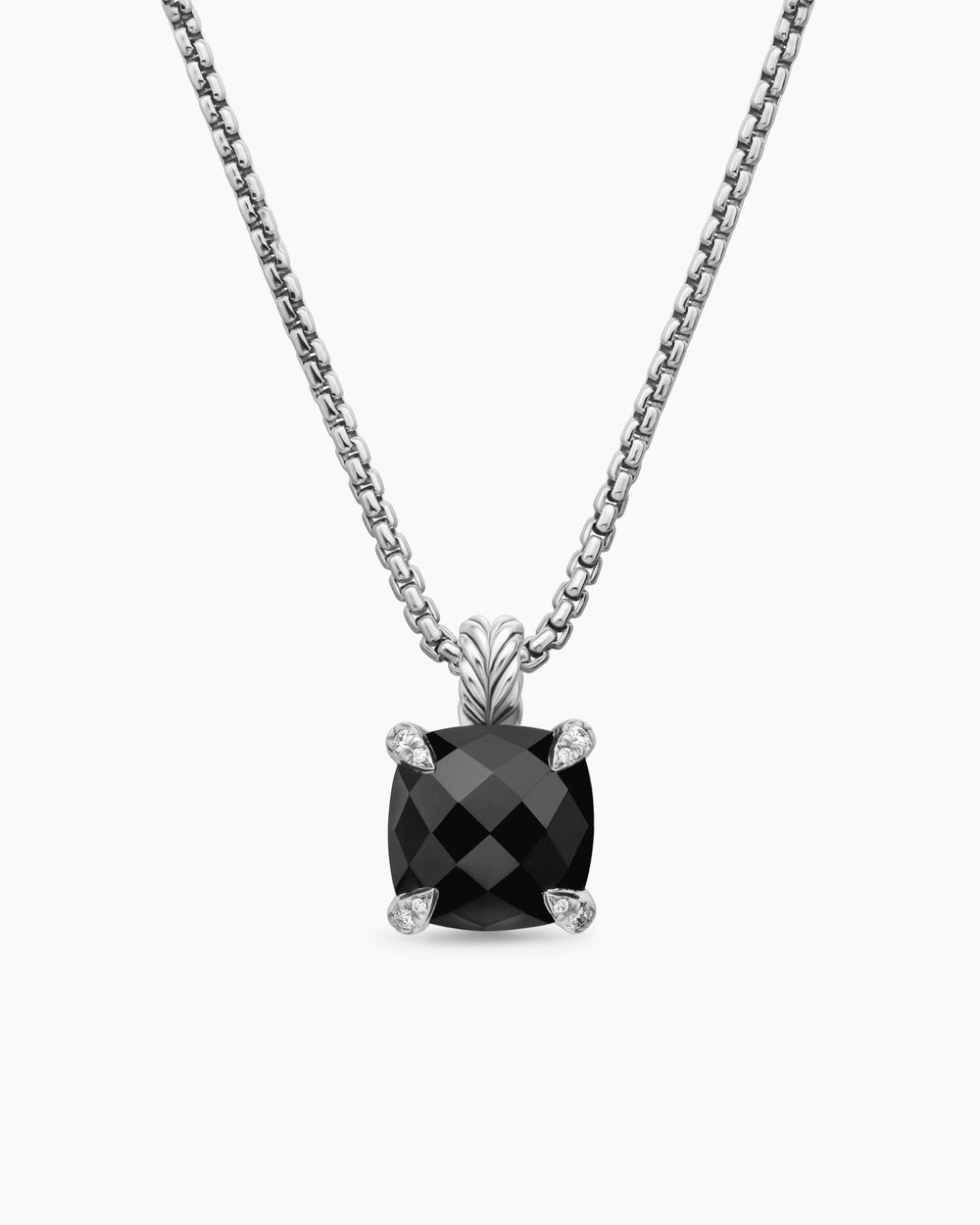 Womens Chatelaine® Pendant Necklace in Sterling Silver with Black Onyx and Diamonds, 11mm