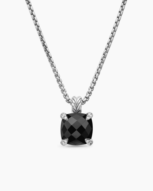 Womens Chatelaine® Pendant Necklace in Sterling Silver with Black Onyx and Diamonds, 11mm