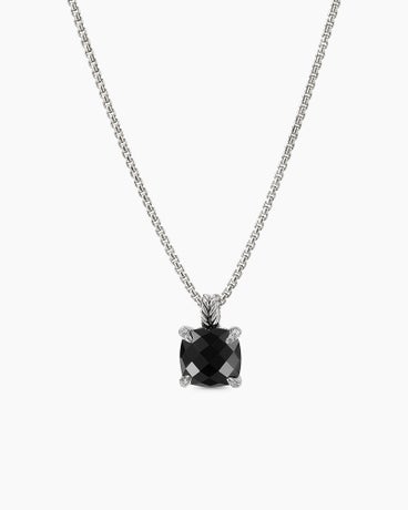 Chatelaine® Pendant Necklace in Sterling Silver with Black Onyx and Diamonds, 11mm