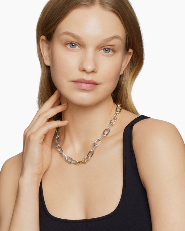 DY Madison Chain Necklace in Sterling Silver with 18K Yellow Gold, 11mm