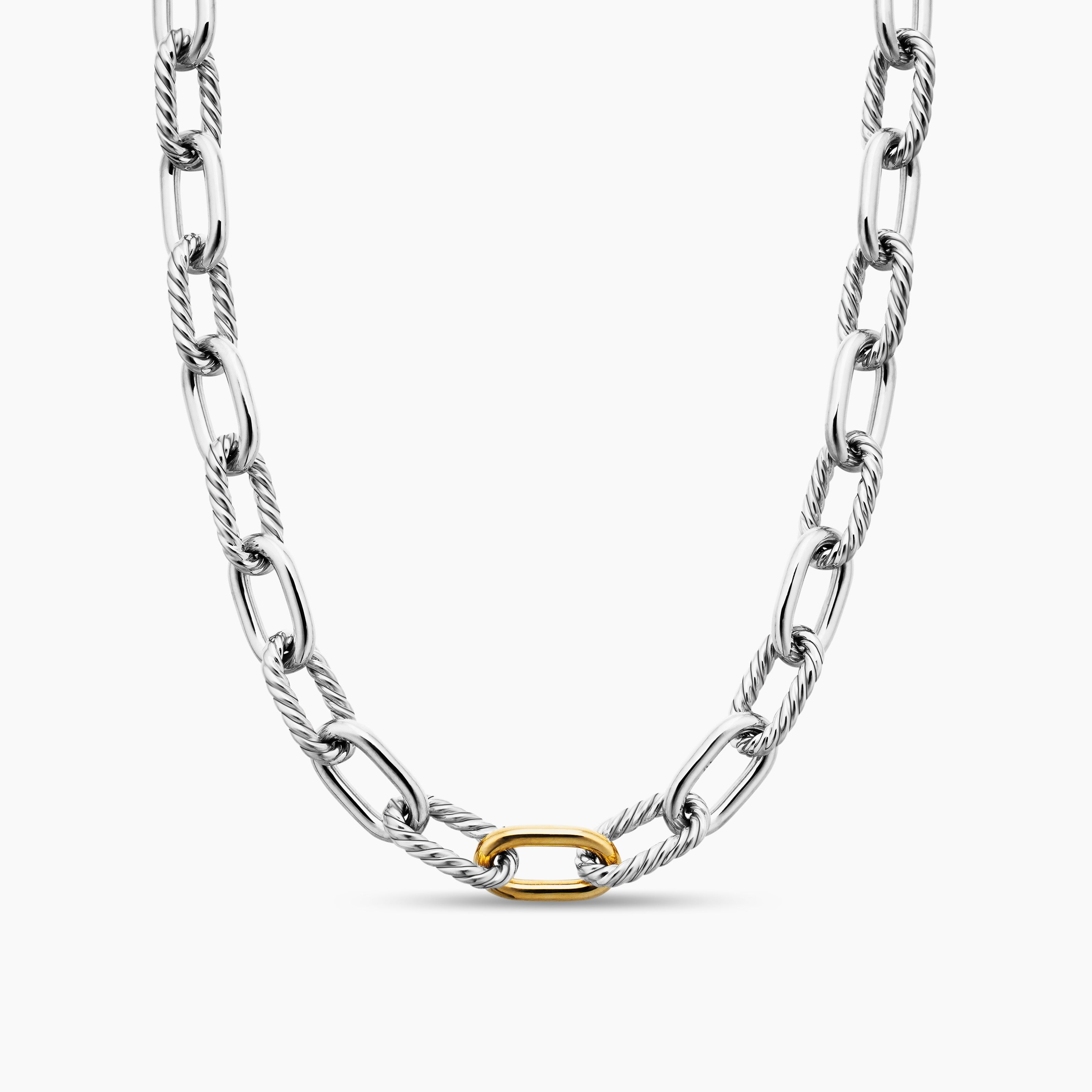 Womens DY Madison Chain Necklace in Sterling Silver with 18K Yellow Gold, 11mm