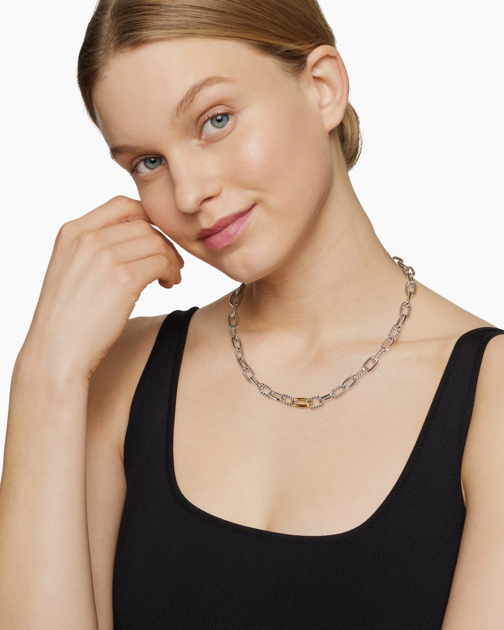 Womens DY Madison® Chain Necklace in Sterling Silver with 18K Yellow Gold, 8.5mm