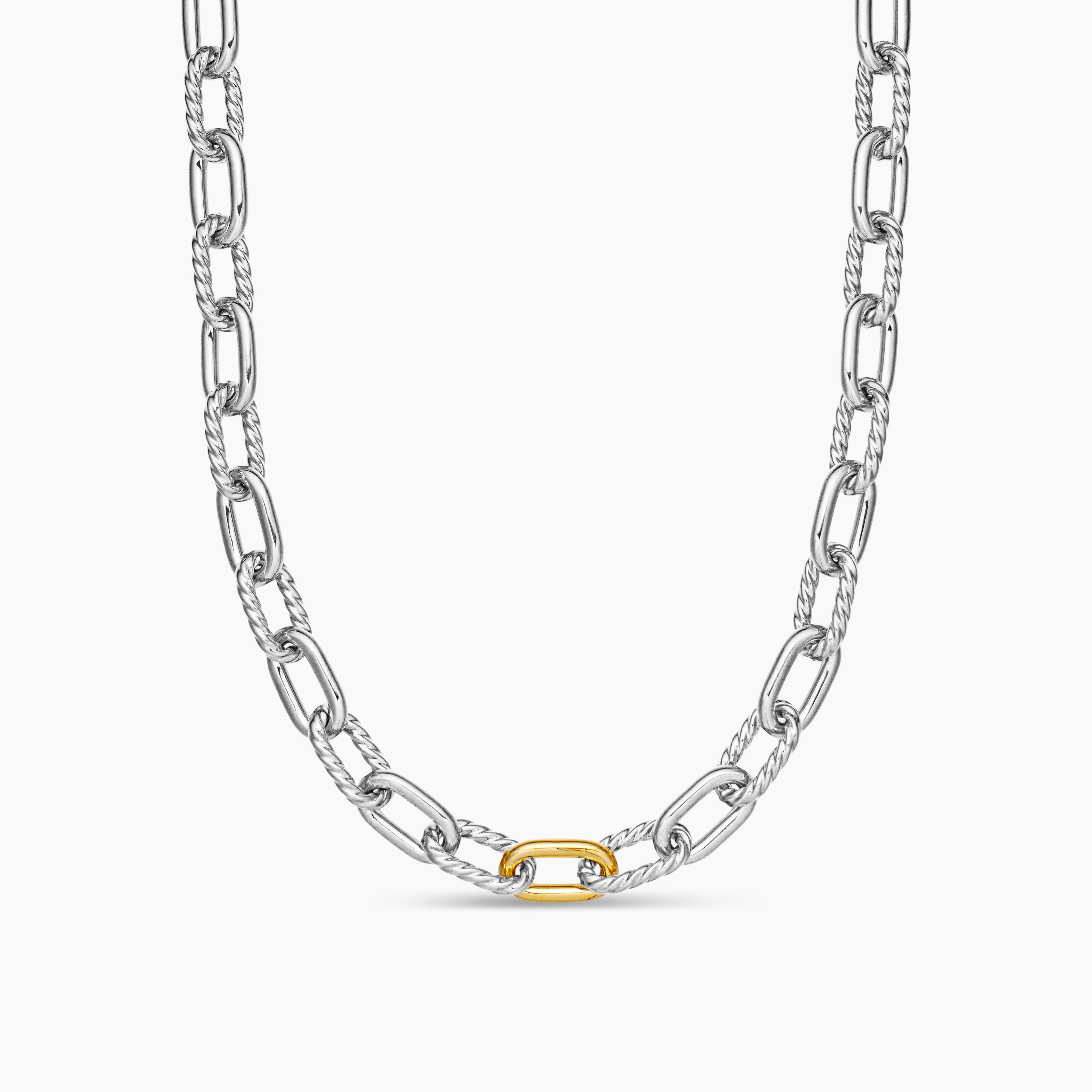 Womens DY Madison Chain Necklace in Sterling Silver with 18K Yellow Gold, 8.5mm