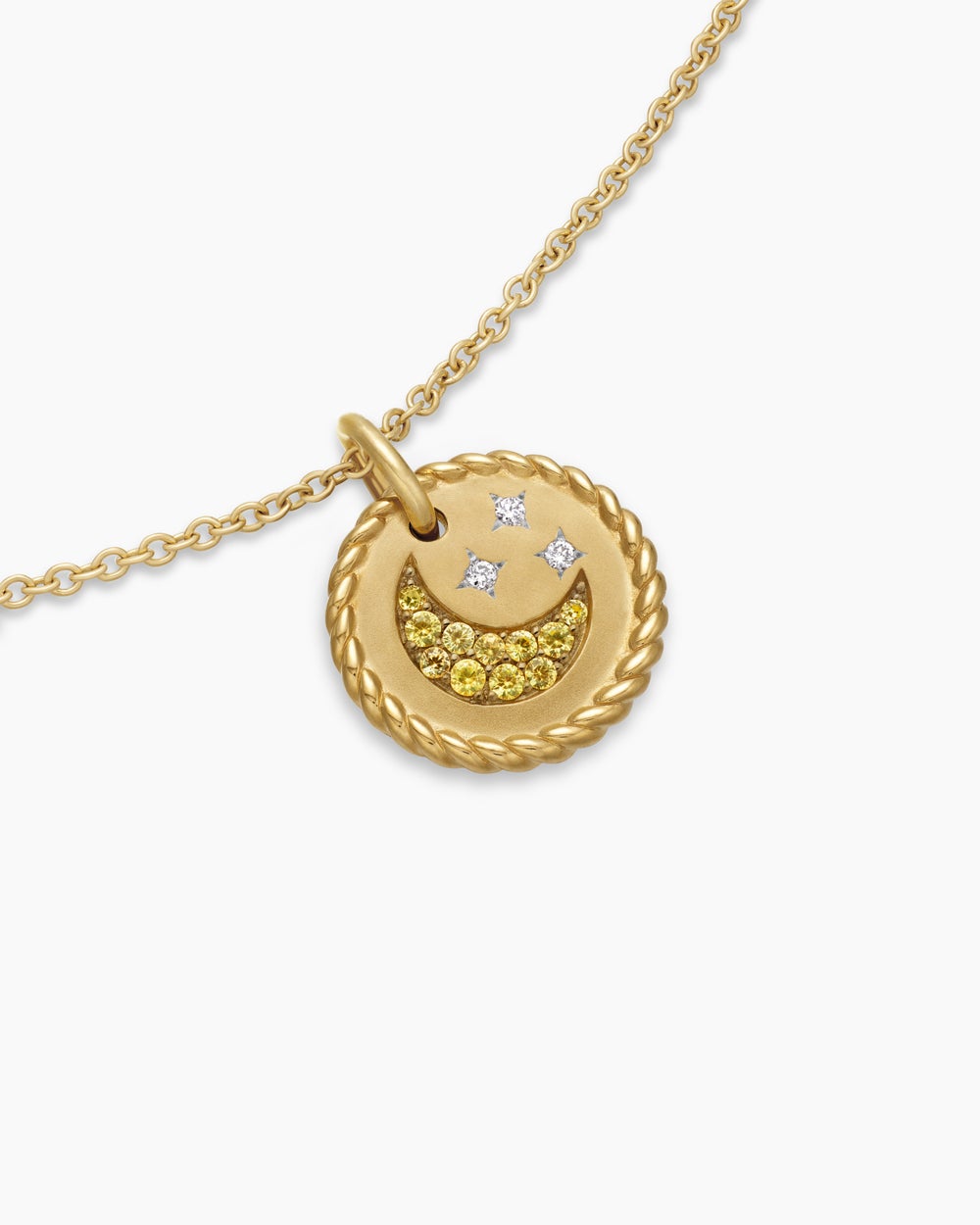 Womens Cable Collectibles® Moon and Stars Necklace in 18K Yellow Gold with Pavé Yellow Sapphires and Diamonds, 11mm