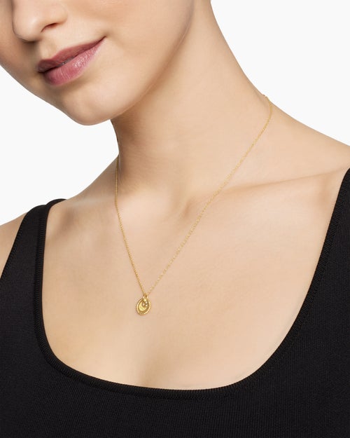 Womens Cable Collectibles® Moon and Stars Necklace in 18K Yellow Gold with Pavé Yellow Sapphires and Diamonds, 11mm