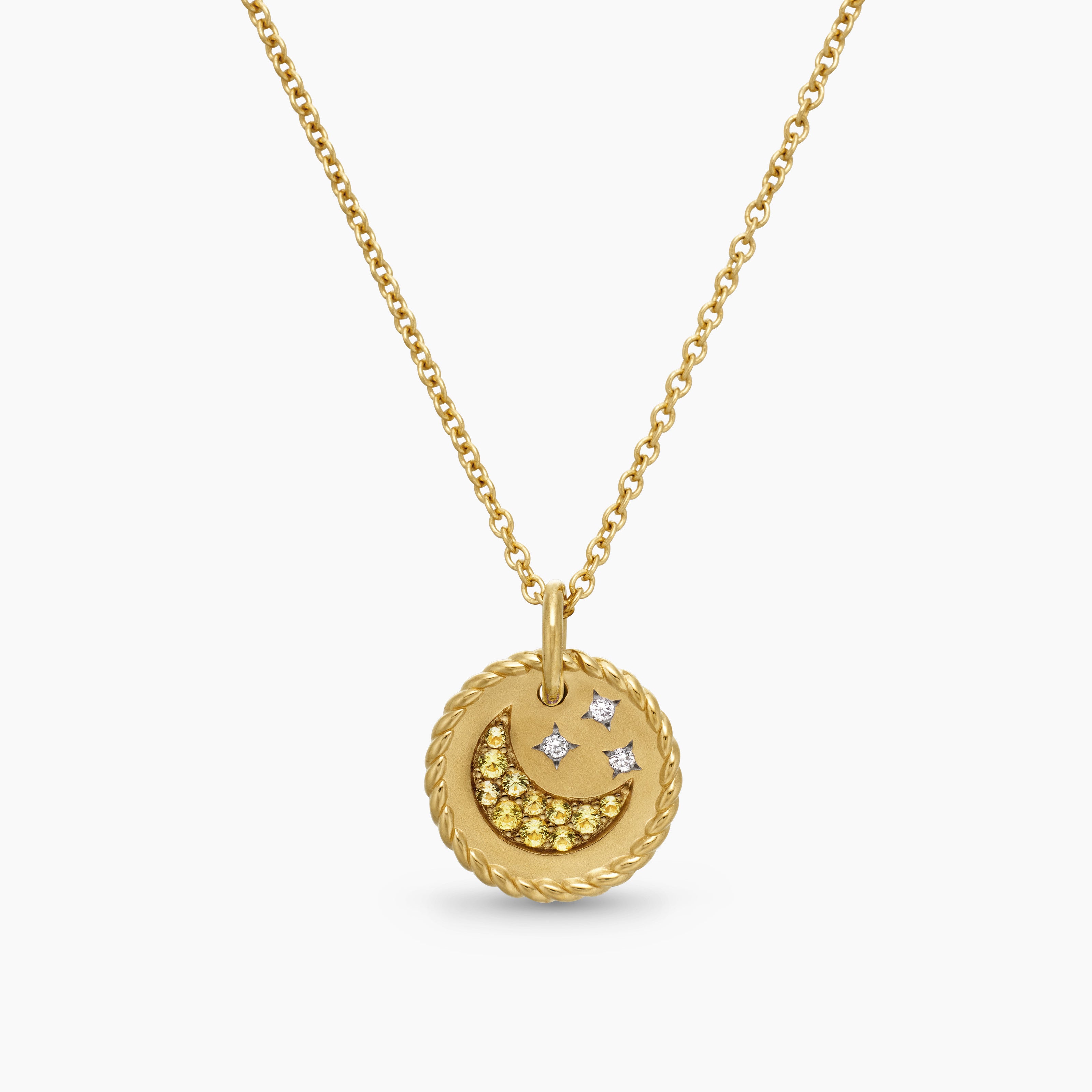 Womens Cable Collectibles&reg; Moon and Stars Necklace in 18K Yellow Gold with Pav&eacute; Yellow Sapphires and Diamonds, 11mm
