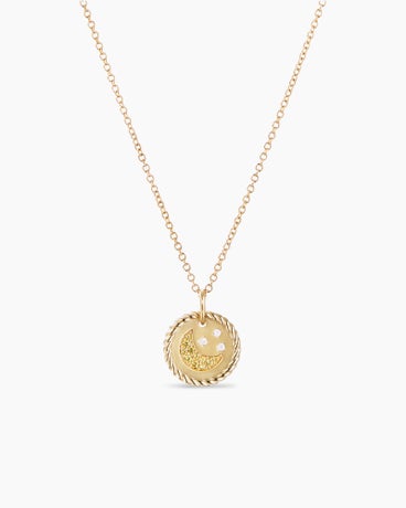Cable Collectables® Moon and Stars Necklace in 18K Yellow Gold with Pavé Yellow Sapphires and Diamonds, 11mm