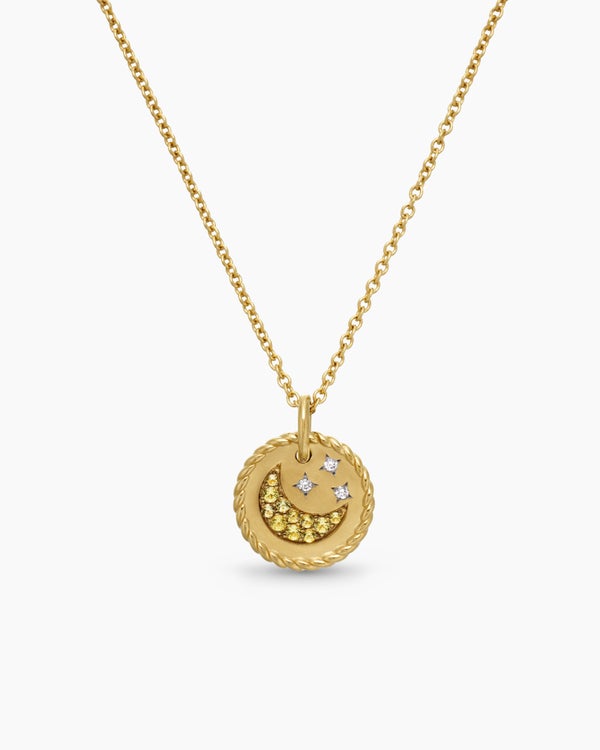 Cable Collectibles® Moon and Stars Necklace in 18K Yellow Gold with Pavé Yellow Sapphires and Diamonds, 11mm