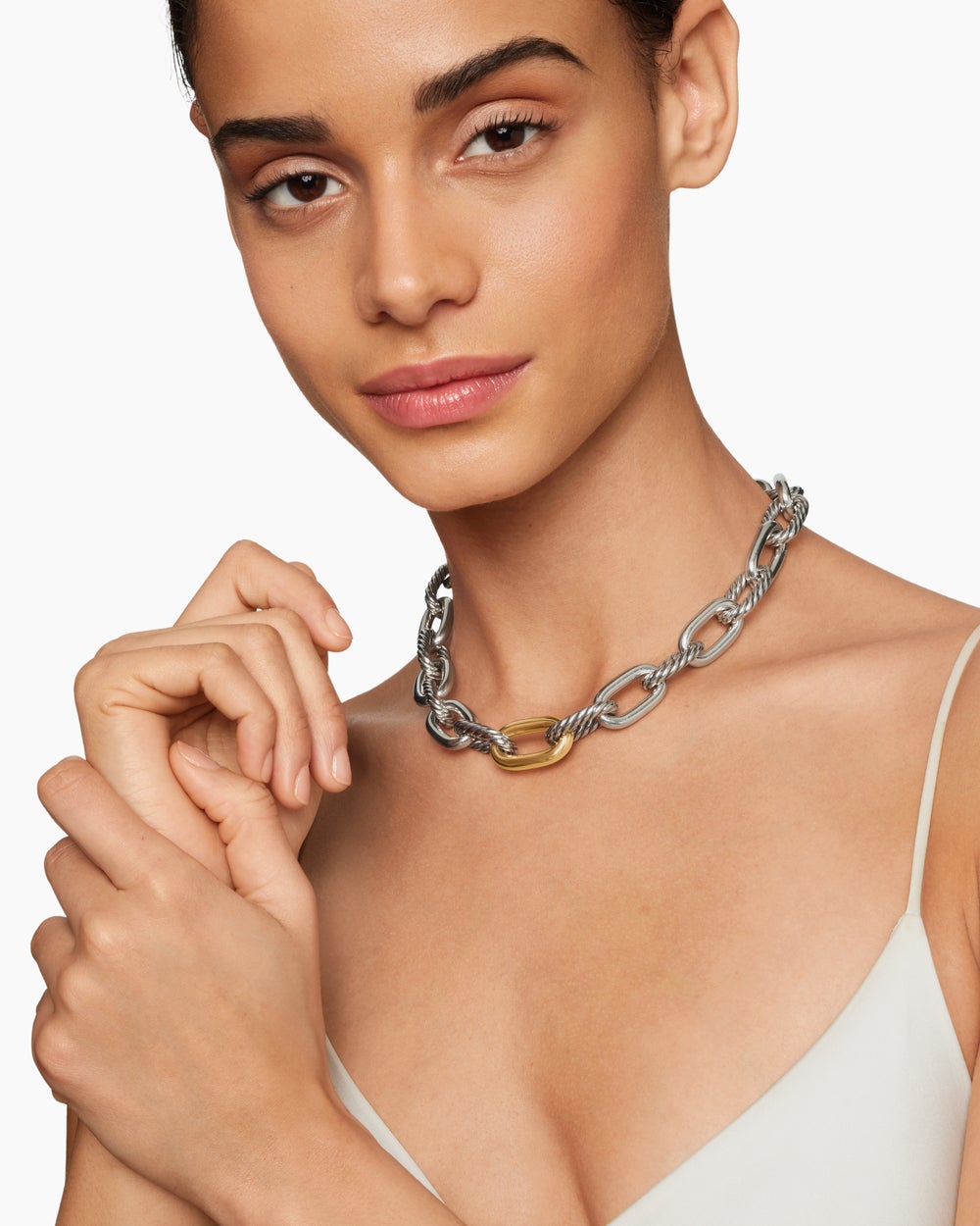 Womens DY Madison Chain Necklace in Sterling Silver with 18K Yellow Gold, 13.5mm