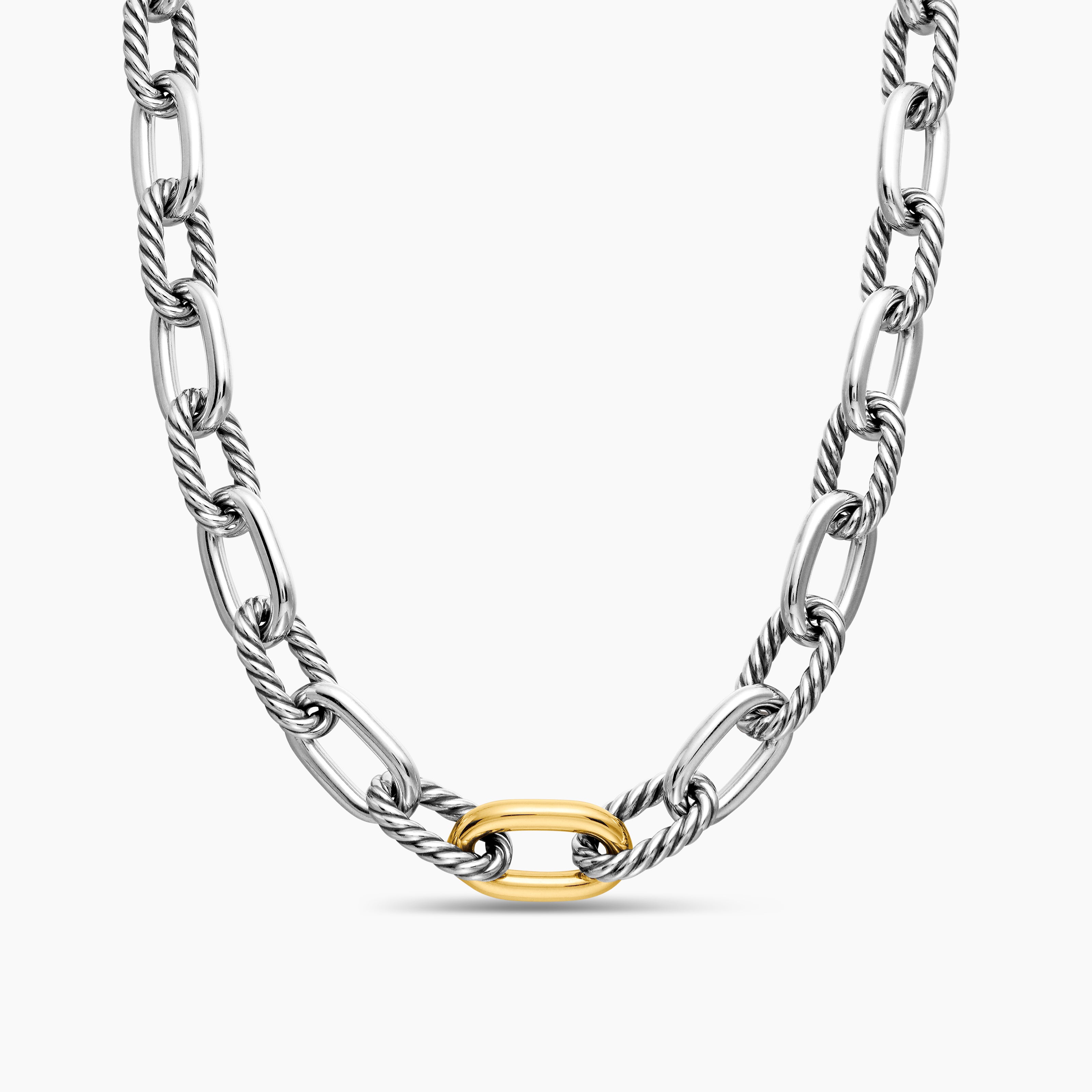 Womens DY Madison Chain Necklace in Sterling Silver with 18K Yellow Gold, 13.5mm