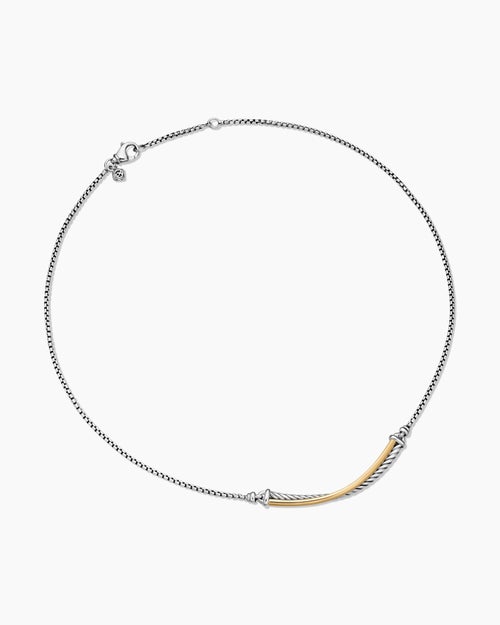 Womens Crossover Bar Necklace in Sterling Silver with 18K Yellow Gold