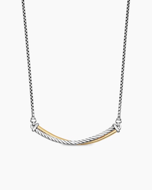 Womens Crossover Bar Necklace in Sterling Silver with 18K Yellow Gold