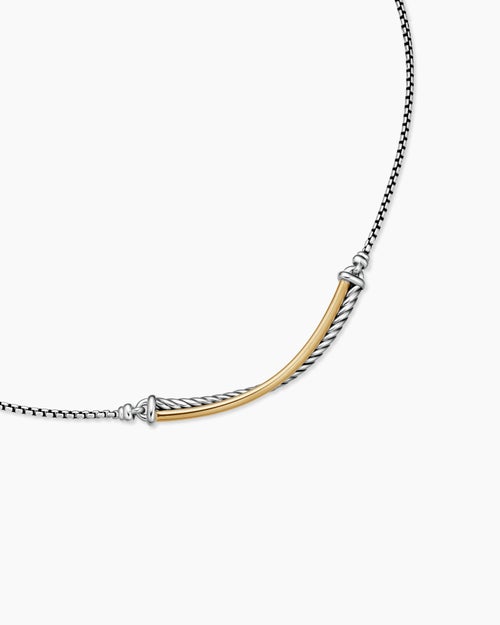 Womens Crossover Bar Necklace in Sterling Silver with 18K Yellow Gold