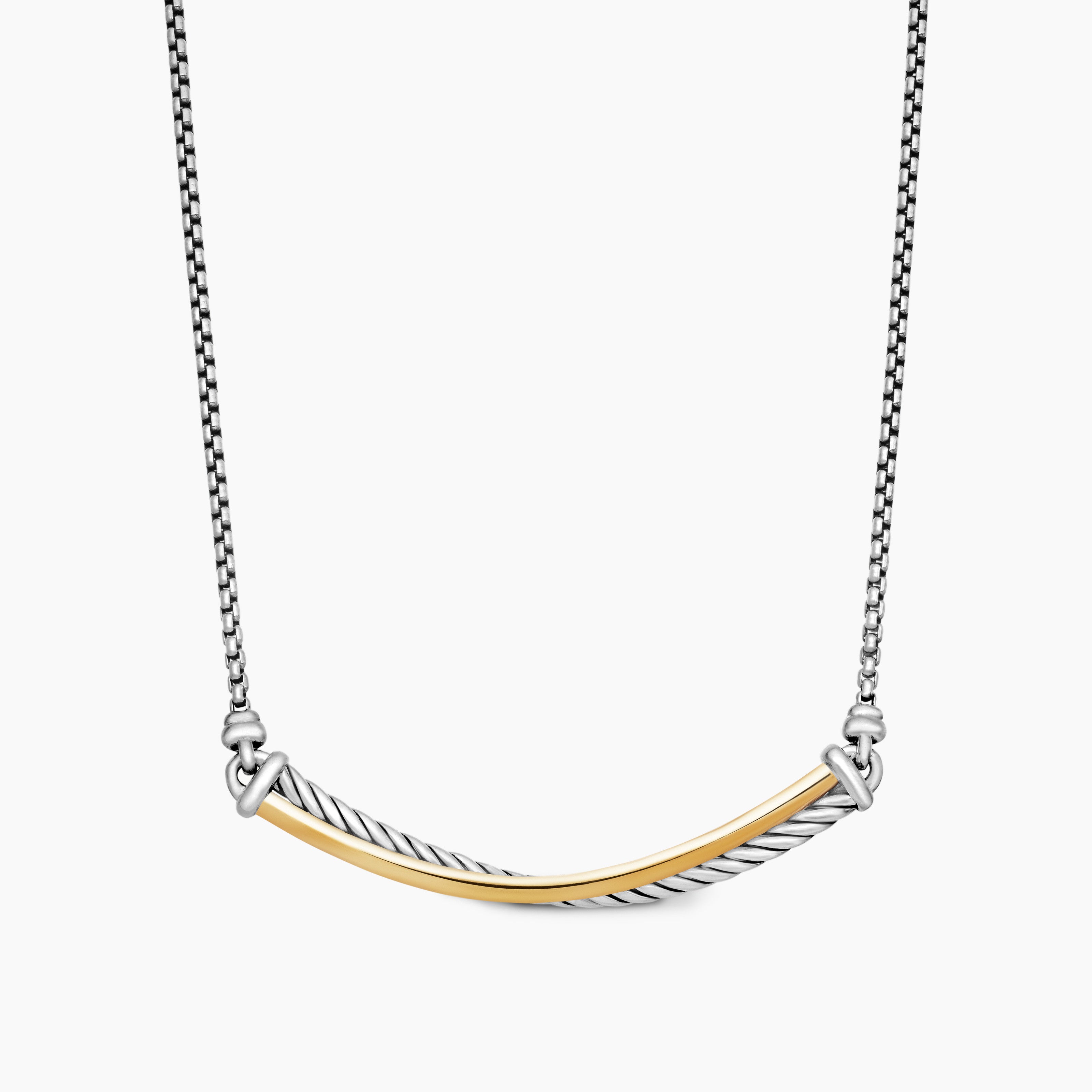 Womens Crossover Bar Necklace in Sterling Silver with 18K Yellow Gold