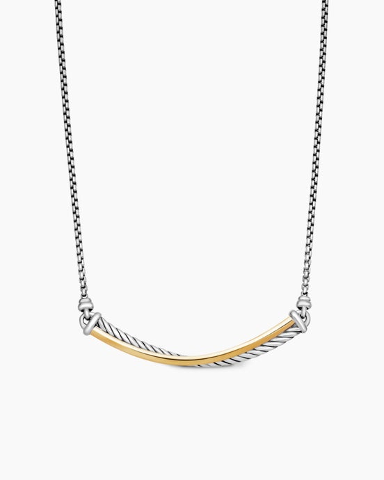 Crossover Bar Necklace in Sterling Silver with 18K Yellow Gold