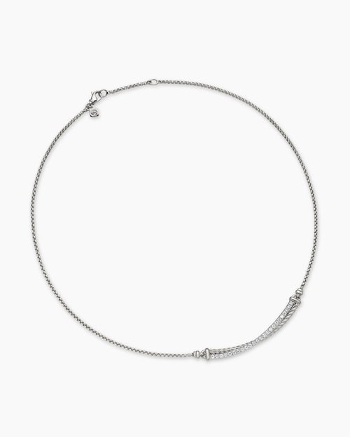 Womens Crossover Bar Necklace in Sterling Silver with Diamonds