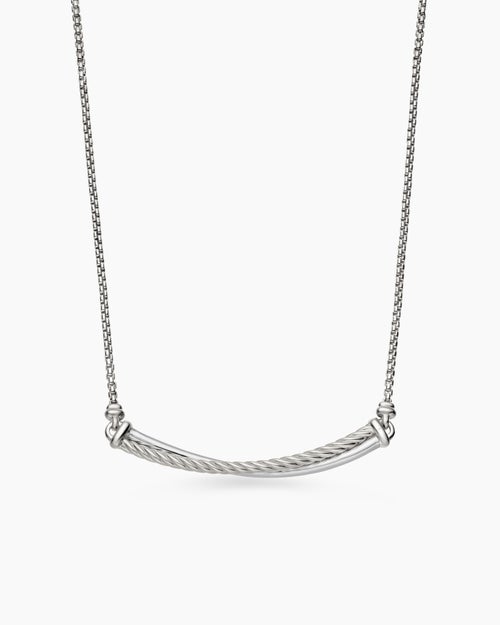 Womens Crossover Bar Necklace in Sterling Silver with Diamonds